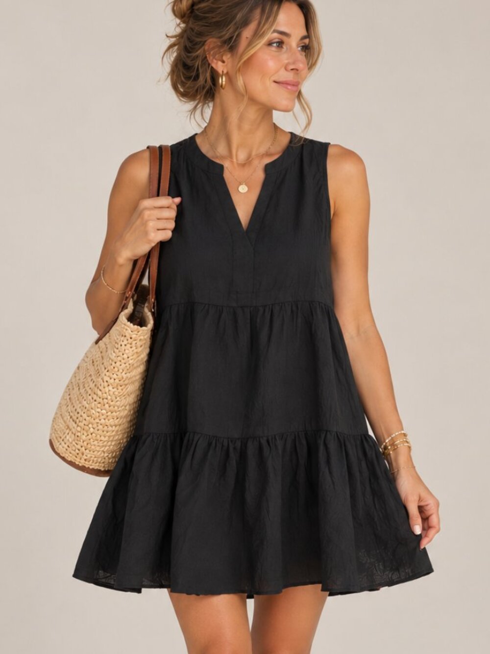 Vineyard Vines Sophie Harbor Performance Tiered Dress Large Black Seersucker